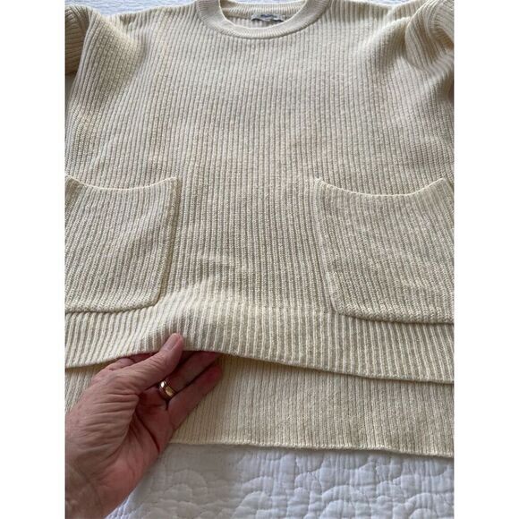 Madewell Ivory Patch Pocket Pullover Sweater Size S Long Sleeve Crew Neck - Picture 11 of 13